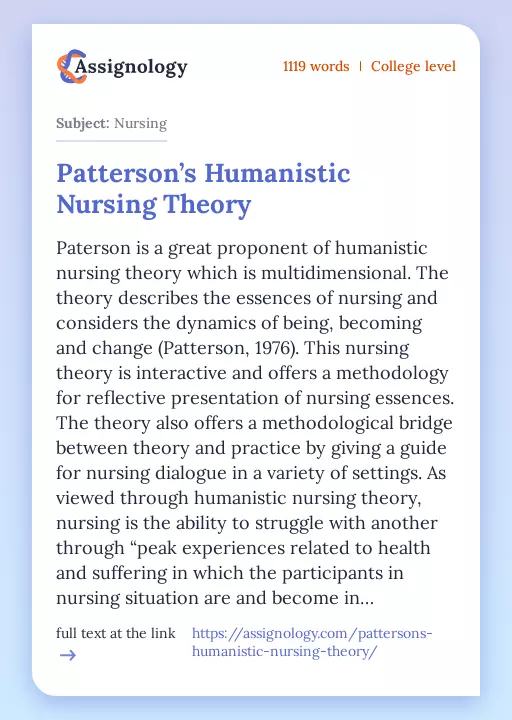 Patterson’s Humanistic Nursing Theory - Essay Preview