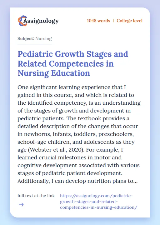 Pediatric Growth Stages and Related Competencies in Nursing Education - Essay Preview
