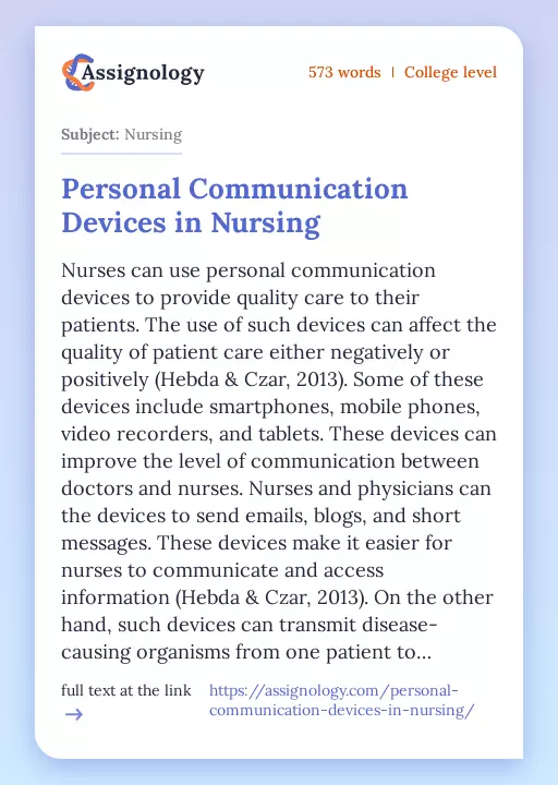 Personal Communication Devices in Nursing - Essay Preview