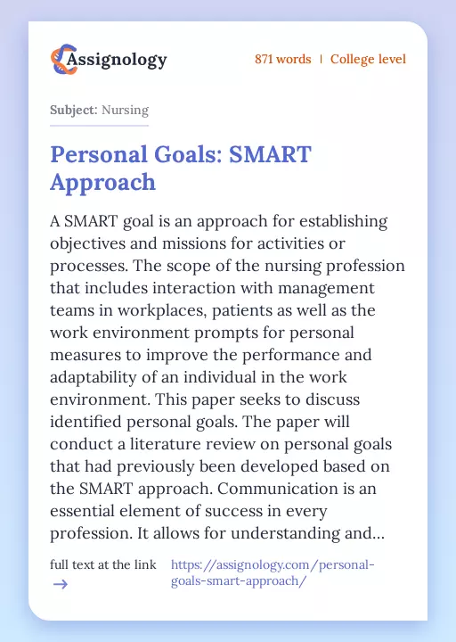 Personal Goals: SMART Approach - Essay Preview