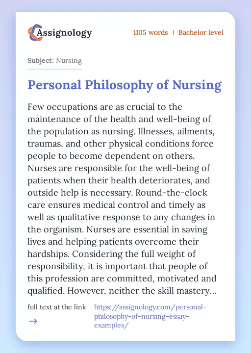Personal Philosophy of Nursing - Essay Preview