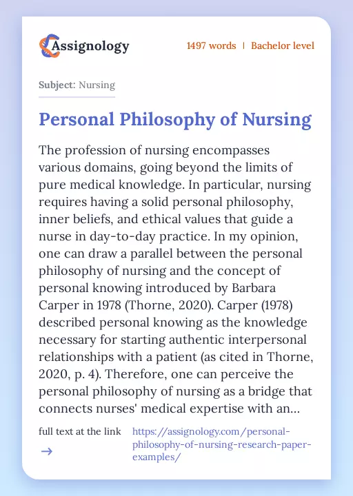 Personal Philosophy of Nursing - Essay Preview