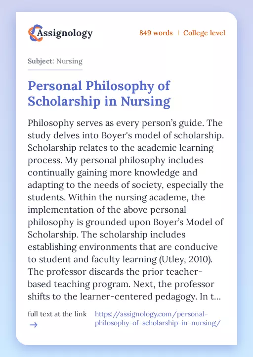 Personal Philosophy of Scholarship in Nursing - Essay Preview