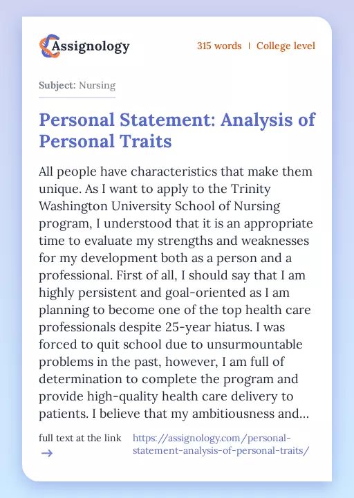 Personal Statement: Analysis of Personal Traits - Essay Preview