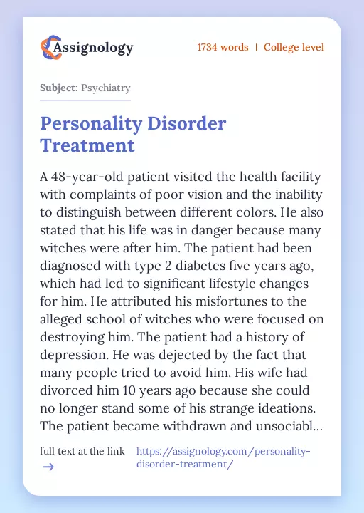 Personality Disorder Treatment - Essay Preview
