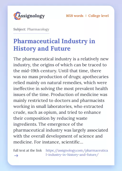 Pharmaceutical Industry in History and Future - Essay Preview