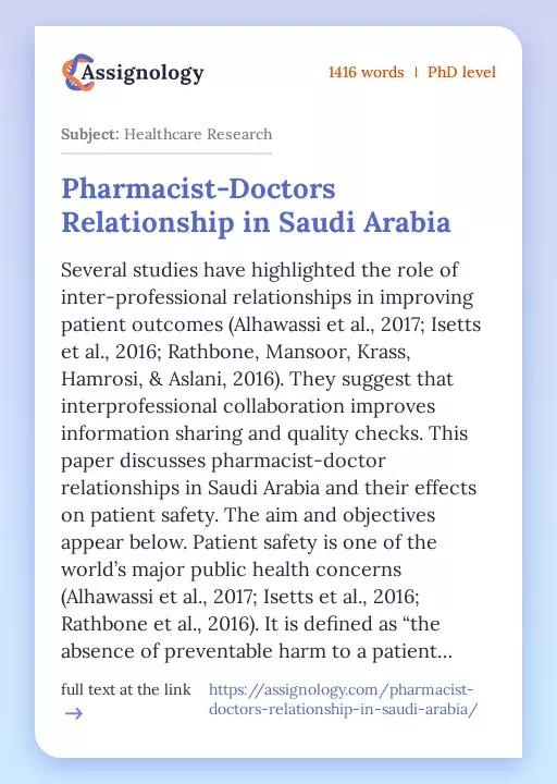 Pharmacist-Doctors Relationship in Saudi Arabia - Essay Preview