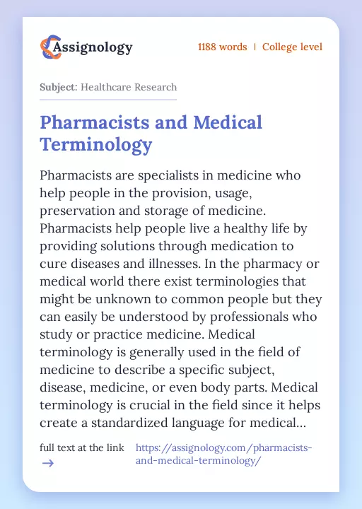 Pharmacists and Medical Terminology - Essay Preview