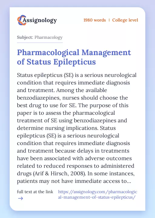 Pharmacological Management of Status Epilepticus - Essay Preview