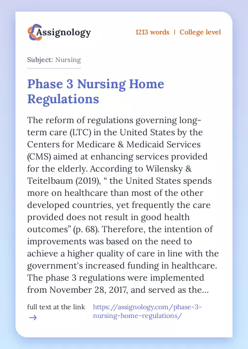 Phase 3 Nursing Home Regulations - Essay Preview