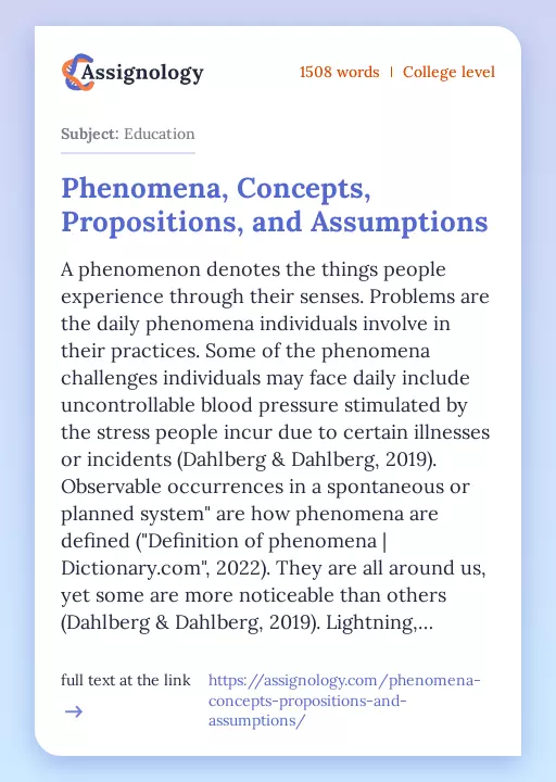 Phenomena, Concepts, Propositions, and Assumptions - Essay Preview