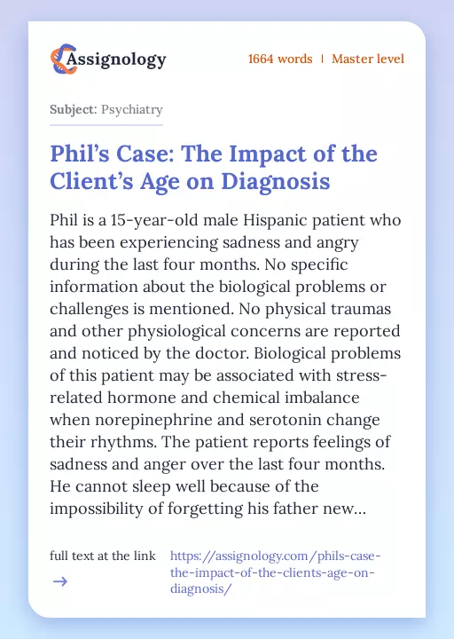 Phil’s Case: The Impact of the Client’s Age on Diagnosis - Essay Preview