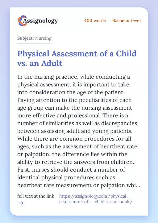 Physical Assessment of a Child vs. an Adult - Essay Preview