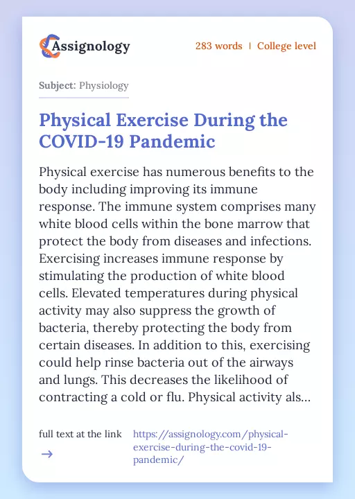 Physical Exercise During the COVID-19 Pandemic - Essay Preview