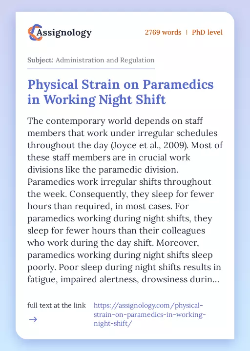 Physical Strain on Paramedics in Working Night Shift - Essay Preview