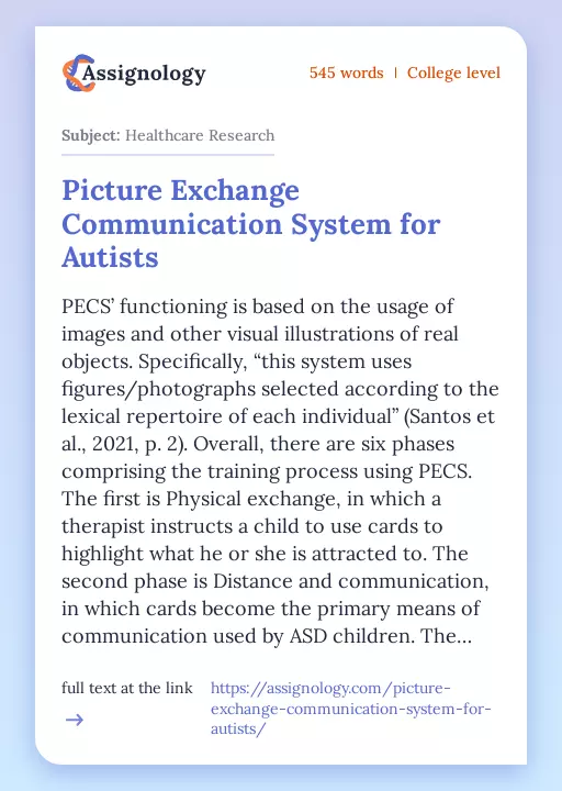 Picture Exchange Communication System for Autists - Essay Preview