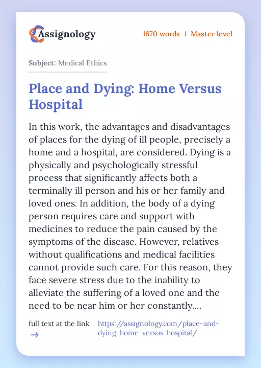 Place and Dying: Home Versus Hospital - Essay Preview