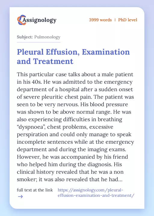 Pleural Effusion, Examination and Treatment - Essay Preview