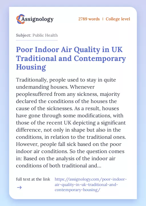Poor Indoor Air Quality in UK Traditional and Contemporary Housing - Essay Preview