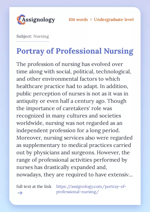 Portray of Professional Nursing - Essay Preview