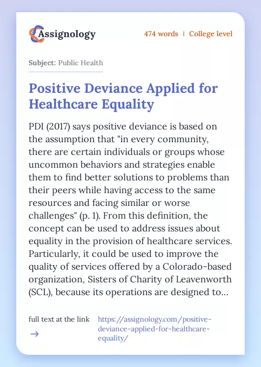 Positive Deviance Applied for Healthcare Equality - Essay Preview
