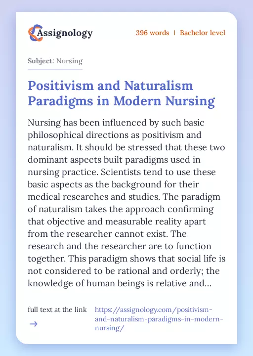 Positivism and Naturalism Paradigms in Modern Nursing - Essay Preview