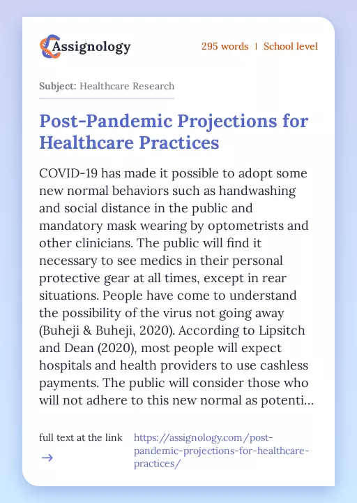 Post-Pandemic Projections for Healthcare Practices - Essay Preview