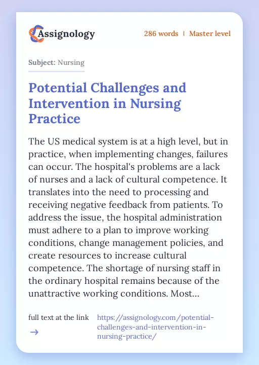 Potential Challenges and Intervention in Nursing Practice - Essay Preview