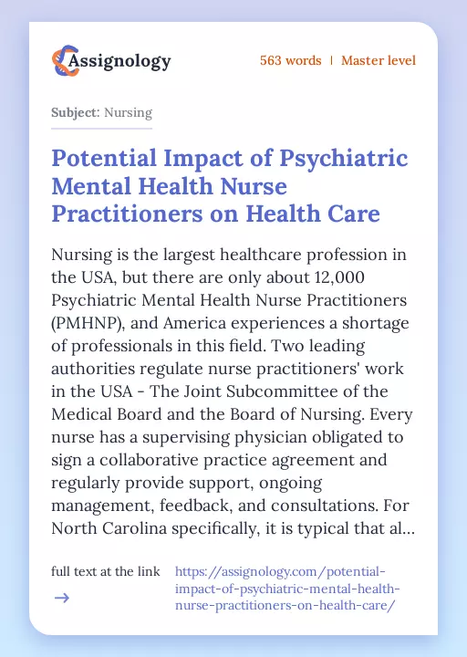 Potential Impact of Psychiatric Mental Health Nurse Practitioners on Health Care - Essay Preview