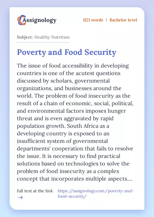 Poverty and Food Security - Essay Preview