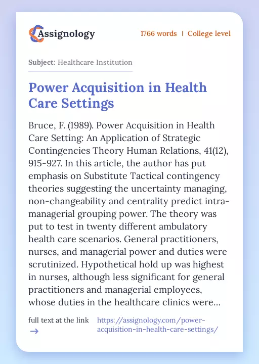 Power Acquisition in Health Care Settings - Essay Preview