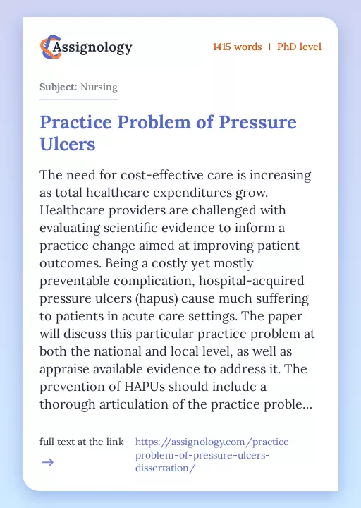 Practice Problem of Pressure Ulcers - Essay Preview