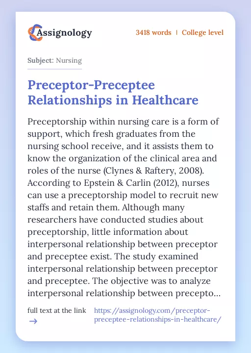Preceptor-Preceptee Relationships in Healthcare - Essay Preview