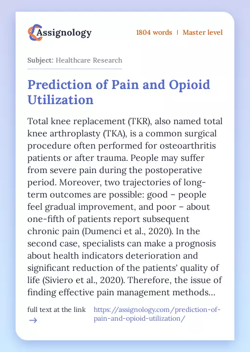 Prediction of Pain and Opioid Utilization - Essay Preview