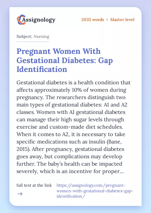 Pregnant Women With Gestational Diabetes: Gap Identification - Essay Preview