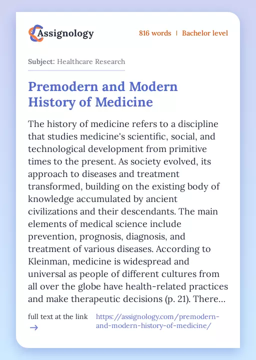 Premodern and Modern History of Medicine - Essay Preview