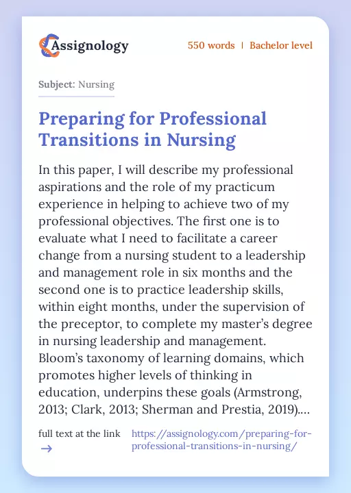 Preparing for Professional Transitions in Nursing - Essay Preview