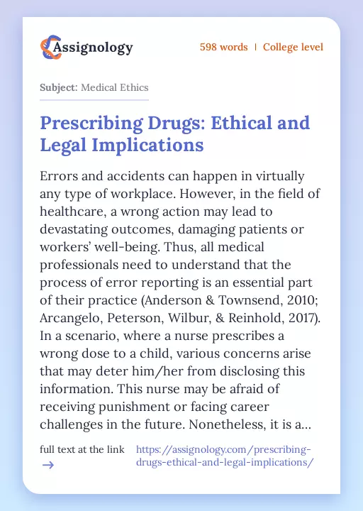 Prescribing Drugs: Ethical and Legal Implications - Essay Preview