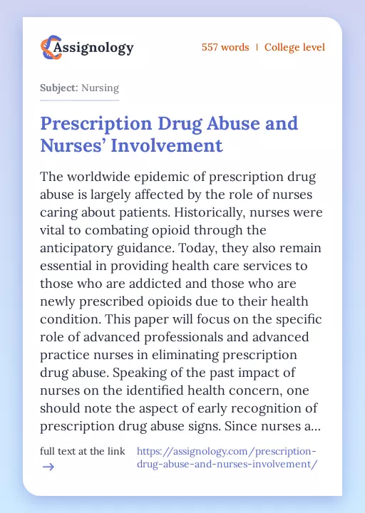 Prescription Drug Abuse and Nurses’ Involvement - Essay Preview