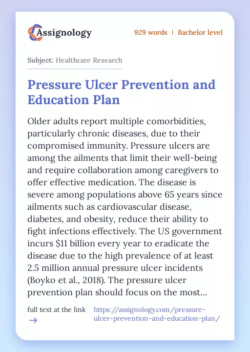 Pressure Ulcer Prevention and Education Plan - Essay Preview