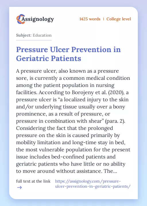Pressure Ulcer Prevention in Geriatric Patients - Essay Preview