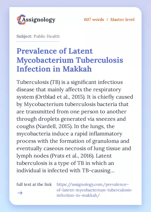 Prevalence of Latent Mycobacterium Tuberculosis Infection in Makkah - Essay Preview