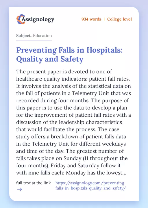 Preventing Falls in Hospitals: Quality and Safety - Essay Preview
