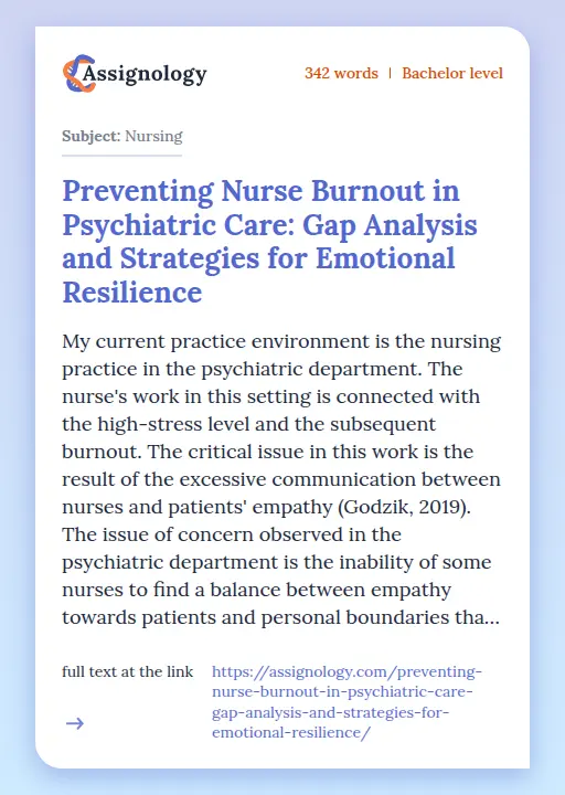 Preventing Nurse Burnout in Psychiatric Care: Gap Analysis and Strategies for Emotional Resilience - Essay Preview