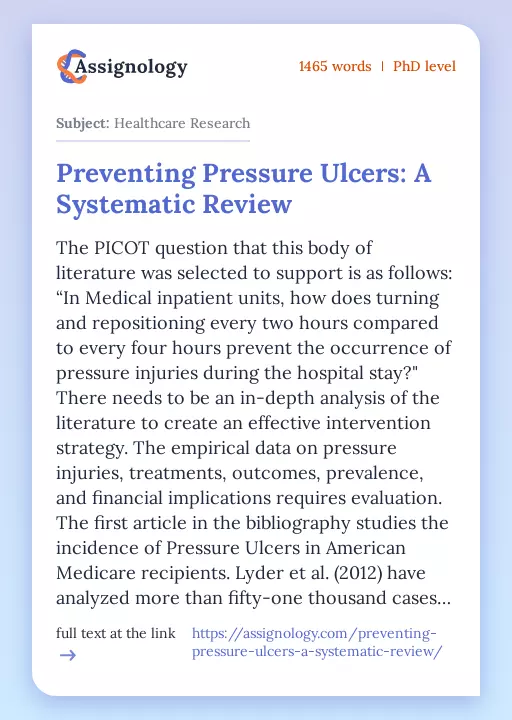 Preventing Pressure Ulcers: A Systematic Review - Essay Preview