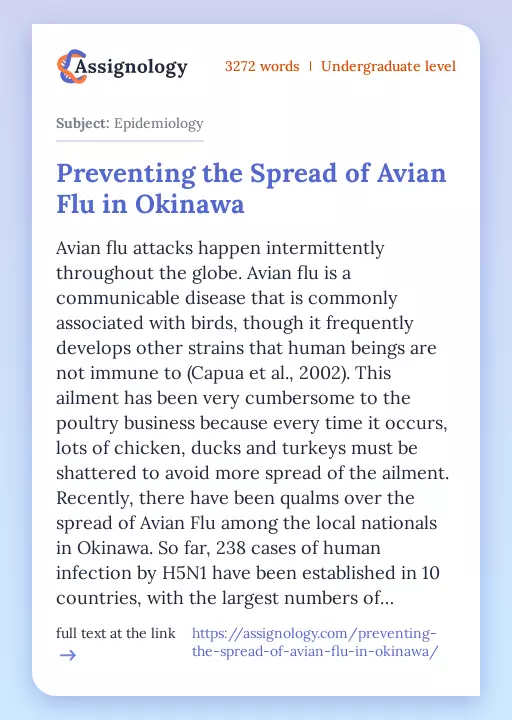 Preventing the Spread of Avian Flu in Okinawa - Essay Preview