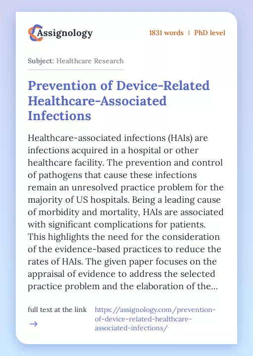 Prevention of Device-Related Healthcare-Associated Infections - Essay Preview
