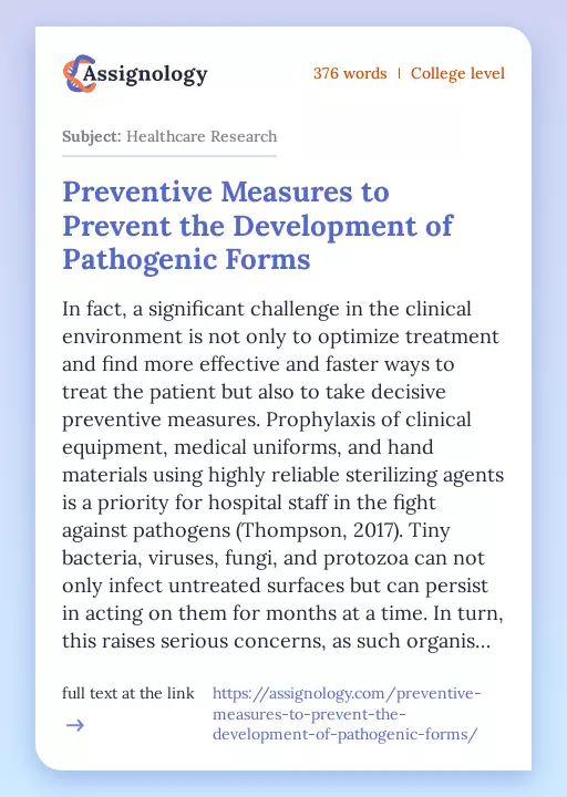 Preventive Measures to Prevent the Development of Pathogenic Forms - Essay Preview