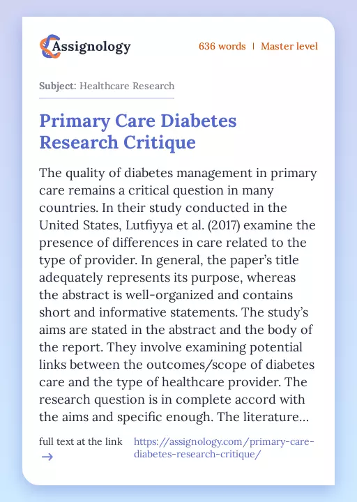 Primary Care Diabetes Research Critique - Essay Preview