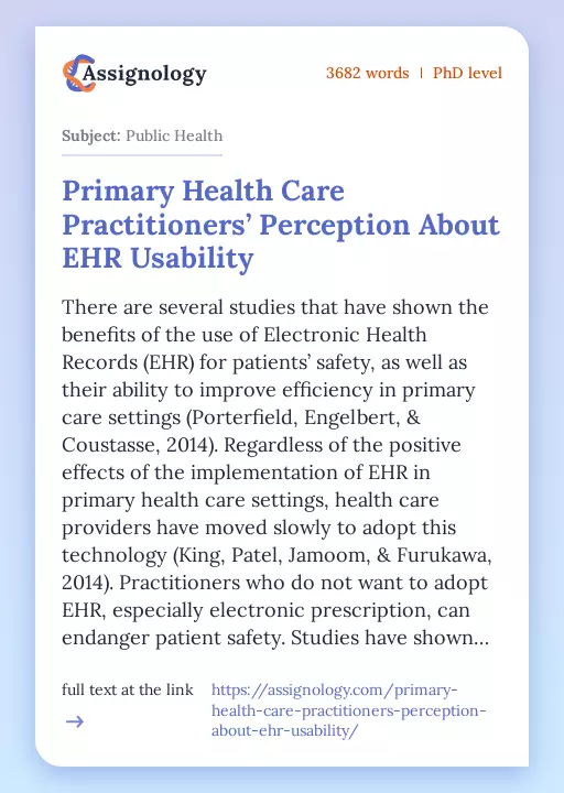Primary Health Care Practitioners’ Perception About EHR Usability - Essay Preview